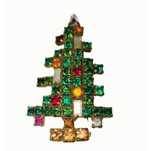 Albert Weiss 5 Candle Rhinestone Christmas Tree Brooch Pin  1950s Jewelry